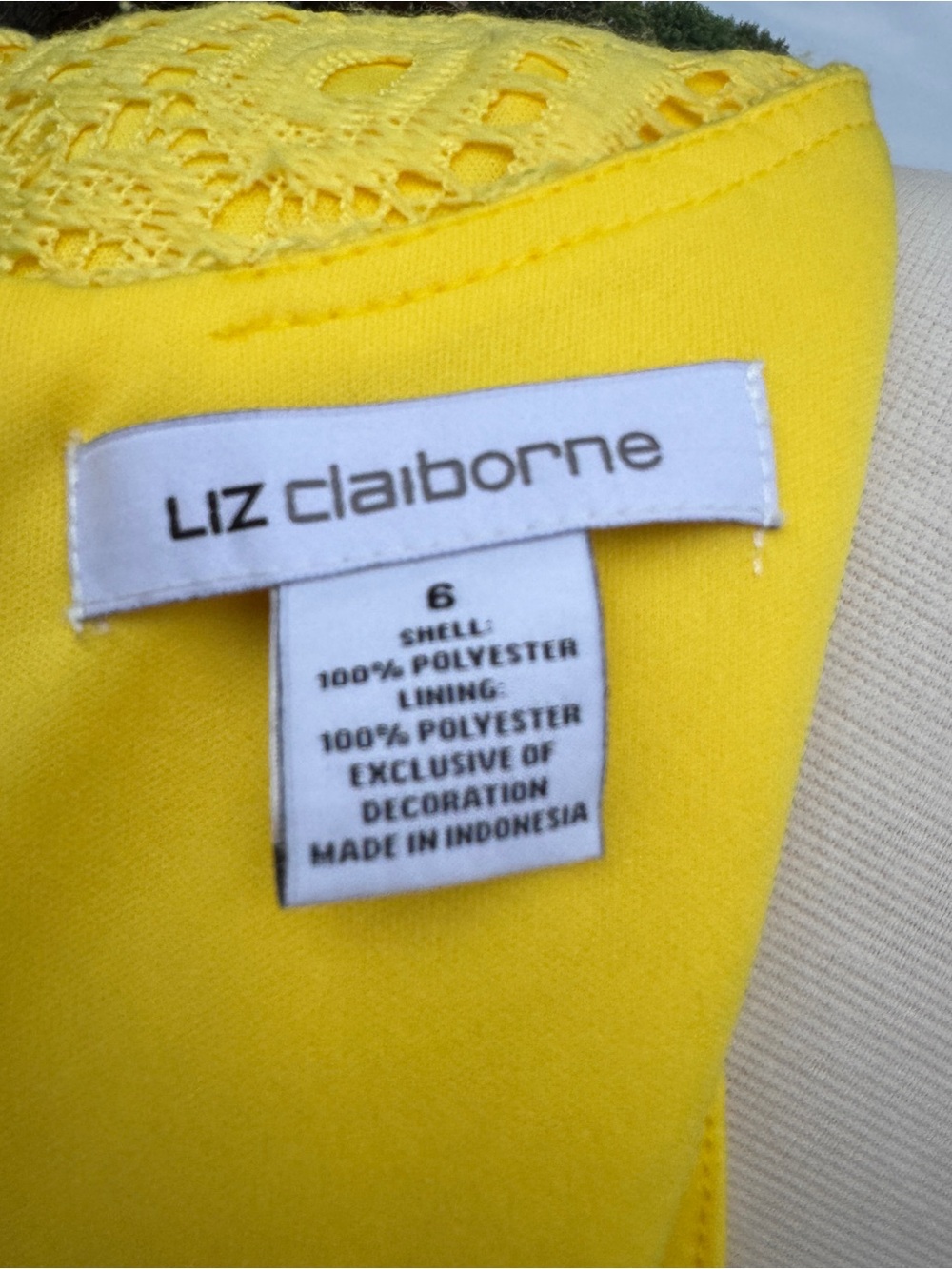 💖 Liz Claiborne Sleeveless Yellow Lace Dress, SZ 6 - Picture 7 of 16